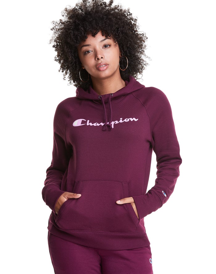 Champion Hoodie Dames - DonkerPaars - Powerblend Fleece Script Logo ( 230478-VDC )